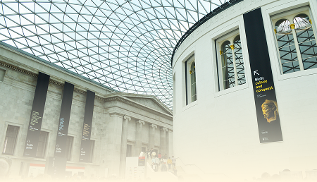 Glass domed ceiling of a museum atrium
